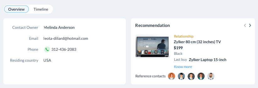 Recommendation builder Zoho CRM