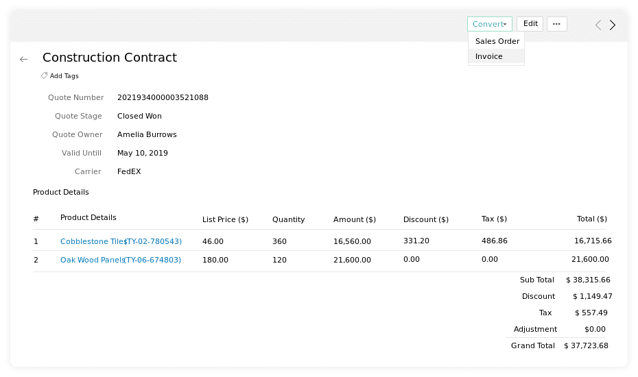 inventory management zoho crm