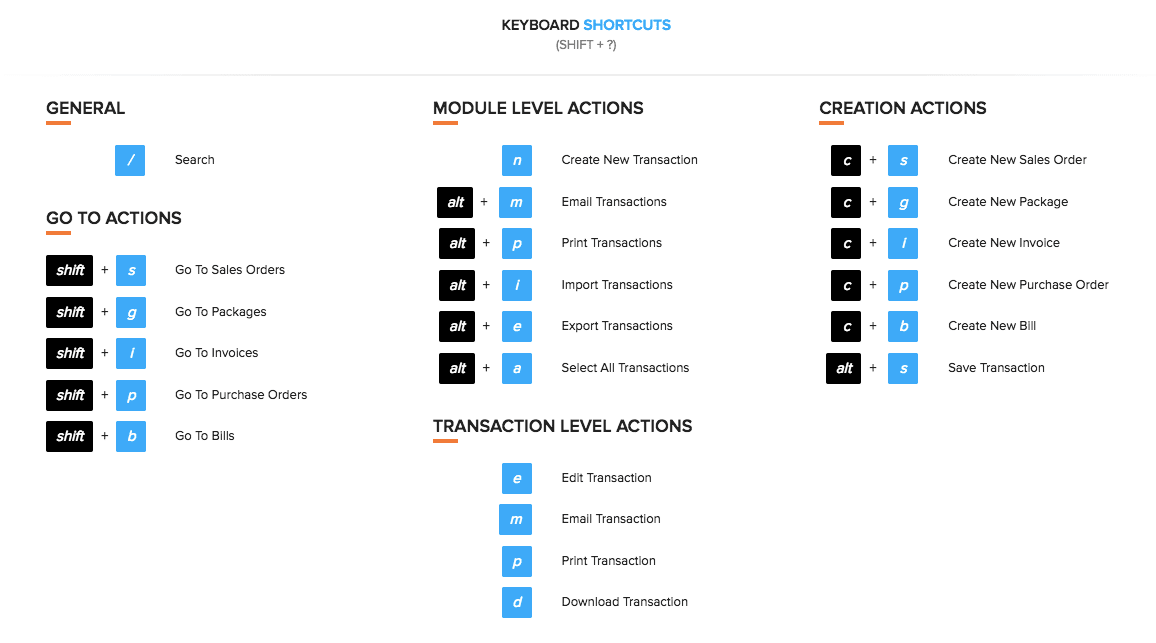 Keyboard shortcuts in Zoho Inventory