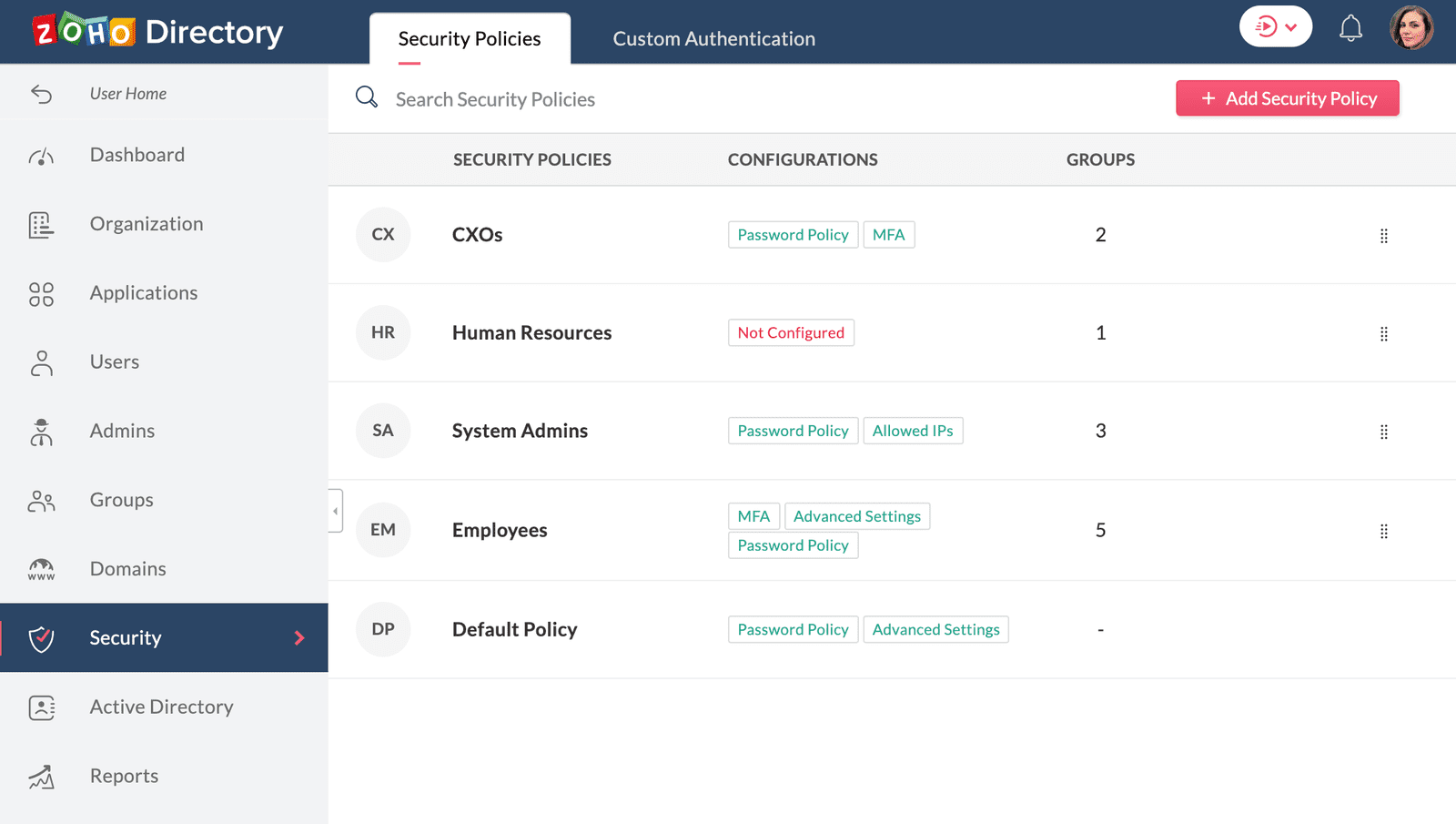 Security Policies Zoho