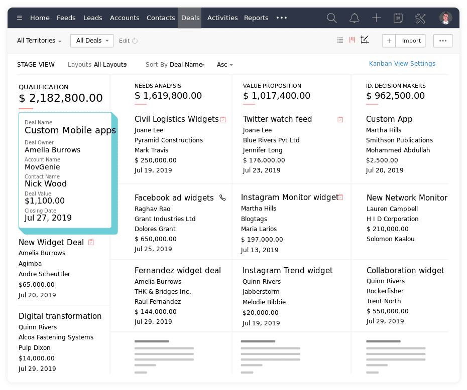 zoho crm interface