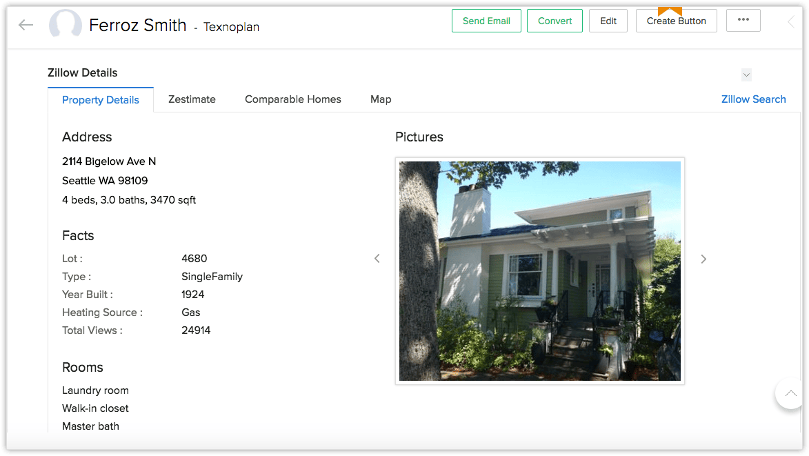 Zoho CRM Zillow Screen