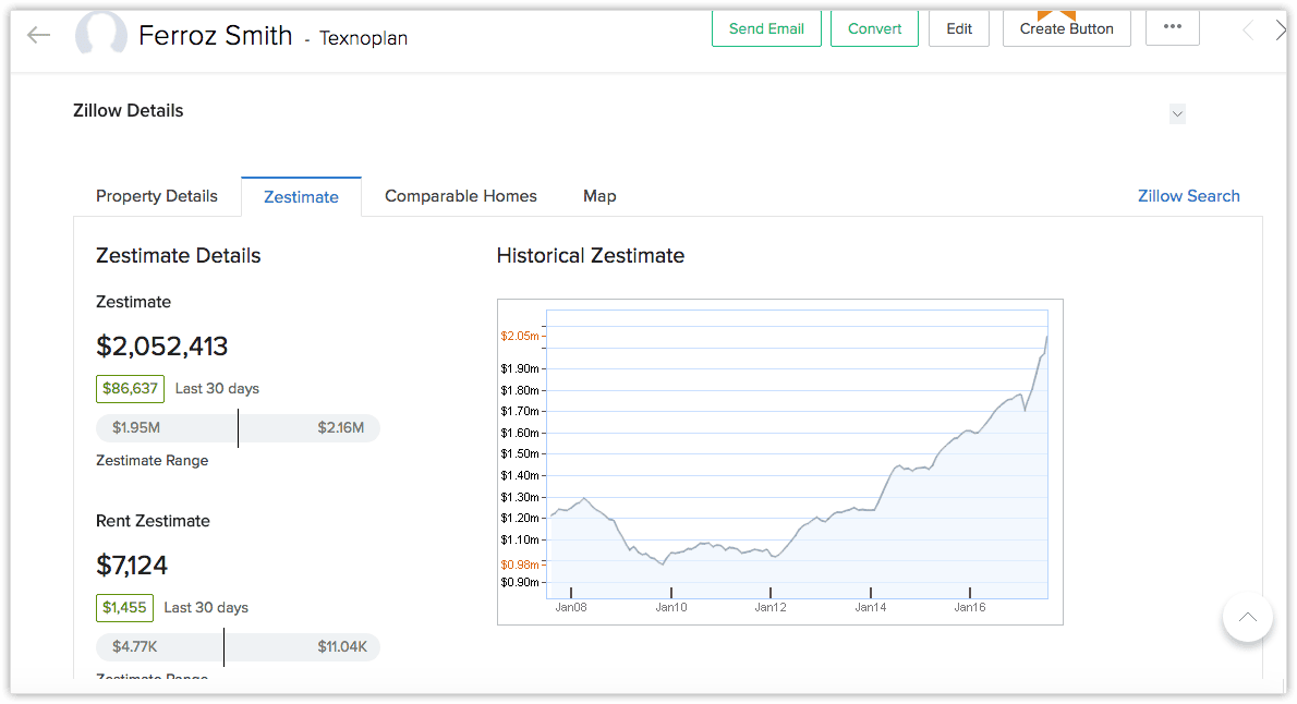 Zoho CRM Zillow screen
